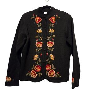 Vtg Victoria Jones Knit Cardigan Womens LG-Petite Floral Boho Dark Fairy Cottage